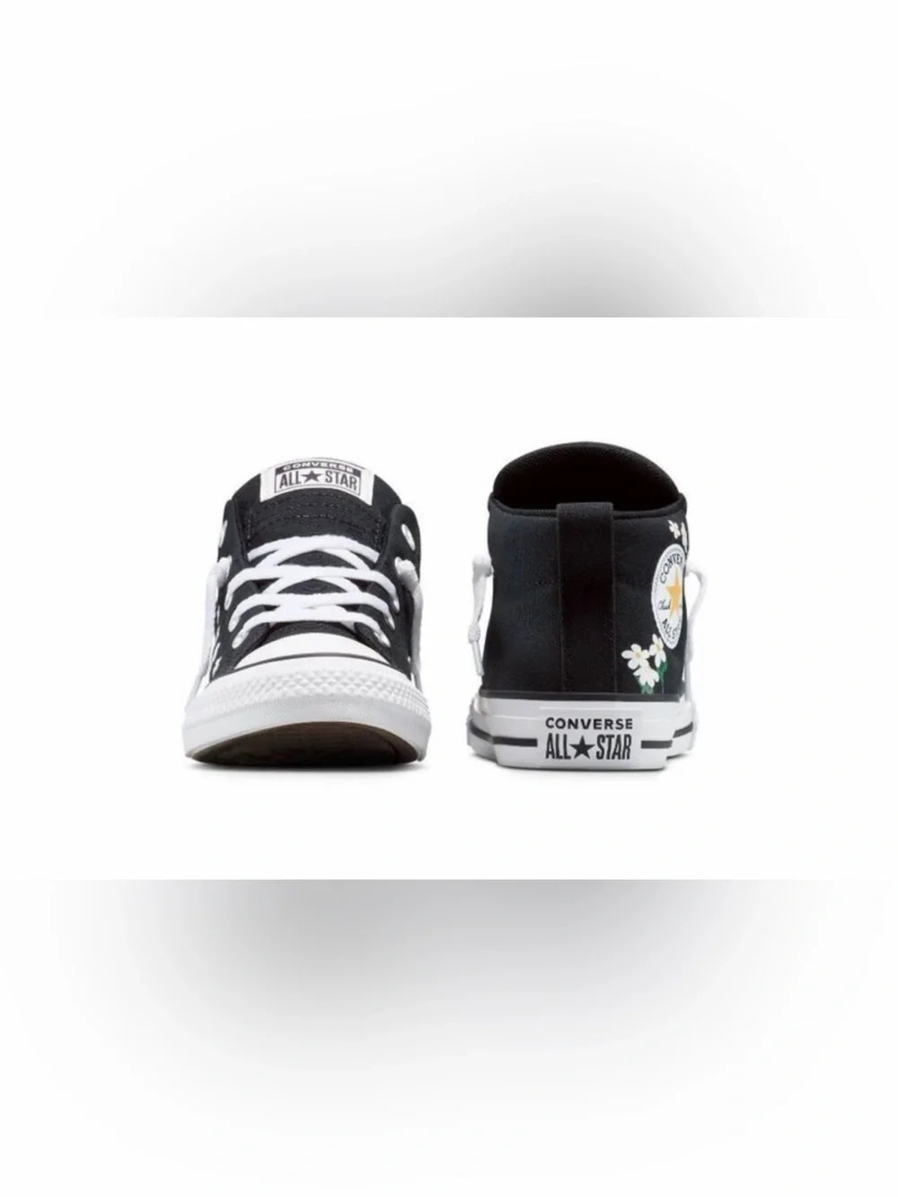 Converse Kids Black High-Top Sneakers with White Accents and Floral Patch